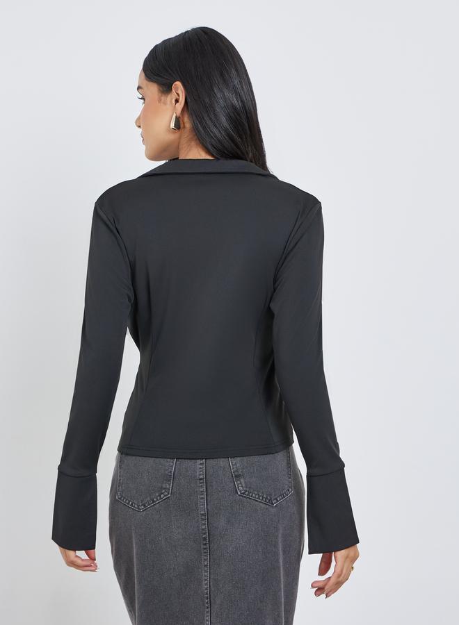 ستايلي بلوزة بنمط لف مع أكمام طويلة - Image 4